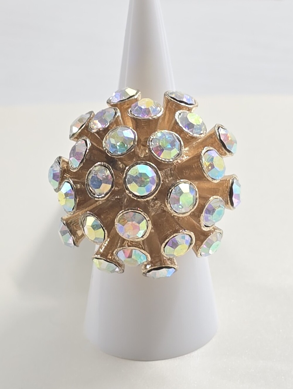 Sequin - Gold-Tone Cocktail Stretch Ring with AB Crystal Stones